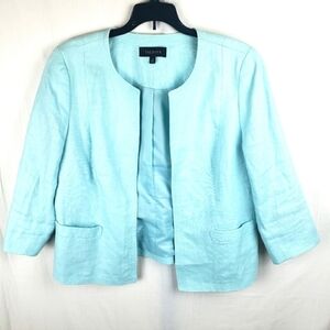 Talbot's Linen Blue Open Front  Blazer With Pockets Sz 10